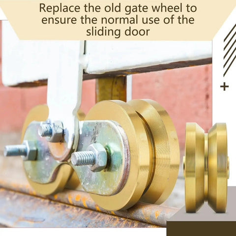 Solid 4 Inch V Groove Gate Wheel Set Heavy Duty Sliding Gate Rollers One And Three Quarters Inches Width Caster Wheels