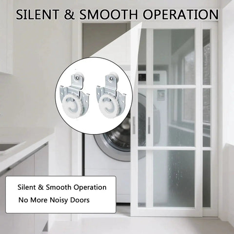 12 Piece Sliding Closet Door Hardware Kit With Rollers, Hangers, Knobs, Adjustable Hooks And 24 Screws, Galvanized Steel in use