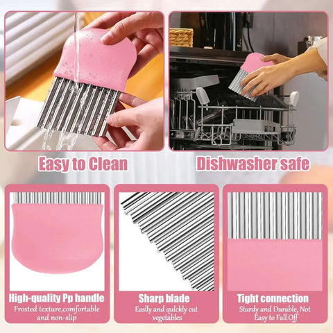 Wavy Crinkle Cutter Knife For Veggies And Potatoes French Fry Potato Cutter Stainless Steel Blade With Non Slip Handle