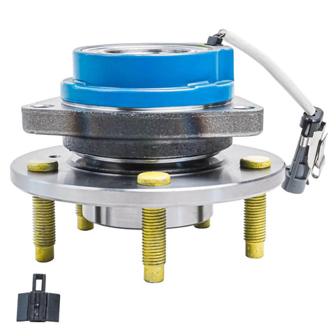 Front Wheel Hub and Bearing Assembly - Single Unit for 2000-2013 Chevrolet Impala, close-up with ABS sensor wire and 5-bolt lug