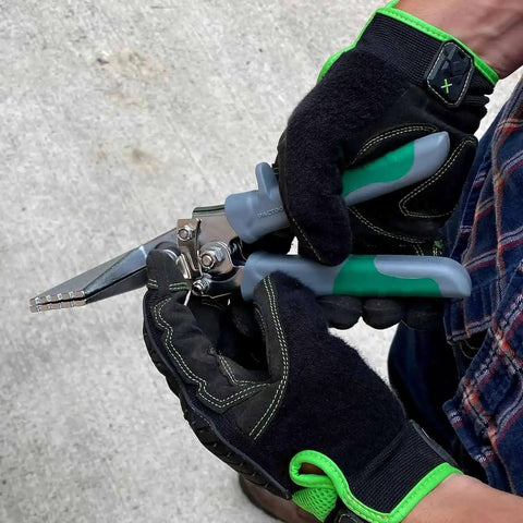 Person using Sheet Metal Hand Seamer With 1/4 Inch Increment Marks, Heavy-Duty Steel Build, Comfortable Grip, Precise Seaming