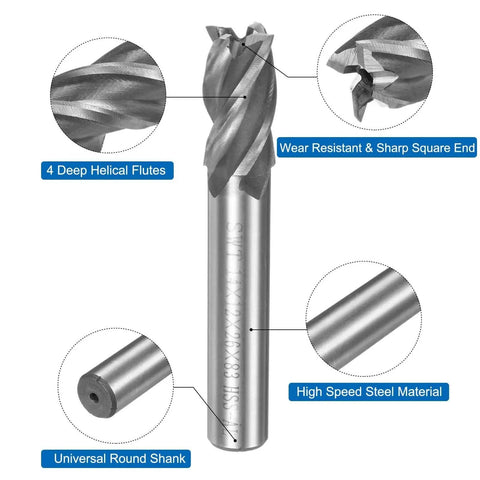 14x12x26x83 mm Helical Groove 4 Flute HSS AL End Mill With Straight Shank Spiral Cutter For Rough Milling And Slotting, 2 Pack
