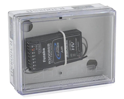 R3008SB 2.4GHz T-FHSS 8/32-Channel S.Bus2 High-Voltage Telemetry Receiver in packaging, dual antennas visible