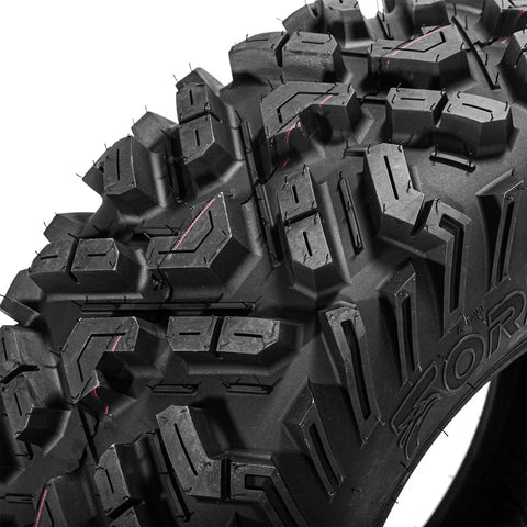 Close-up of tread pattern on Beefed Up All Terrain ATV UTV Tires 25X10-12 6PR Tubeless Set Of 2 for trail and off-road use.