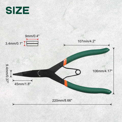 9 Inch Angle Tip Lock Ring Pliers With Hole For Transmission And Brakes Circlip Retaining Ring Pliers Flat Nose Black Oxide Finish.