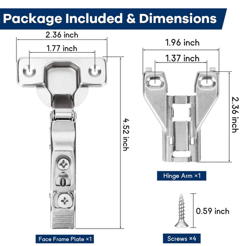 10 Pack Half Inch Overlay Face Frame Soft Close Hidden Cabinet Hinges 105 Degree 3D Adjustable Clip On Plate Concealed Hinge Kit