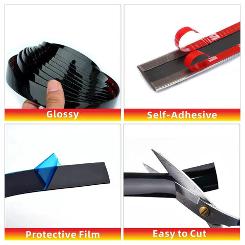 16 Foot Glossy Black Car Exterior Interior Molding Trim Self Adhesive Universal, showing glossy finish and easy-to-cut features