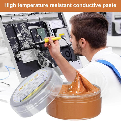 Man applying Electrical Grease Conductive Paste For Automotive And Electronics Copper Anti Seize Compound High Temperature Tune Up on circuit board.