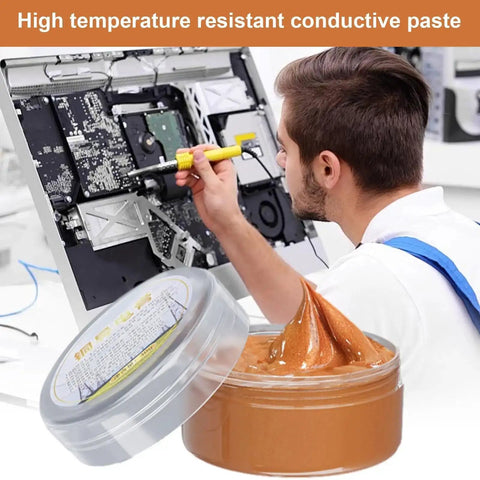Copper Grease High Temp Electrical Contact Lubricant Dope Conductive Paste With Strong Adhesion Multipurpose Anti Seize For Auto Electronics And Construction 30g displayed near technician fixing circuit board