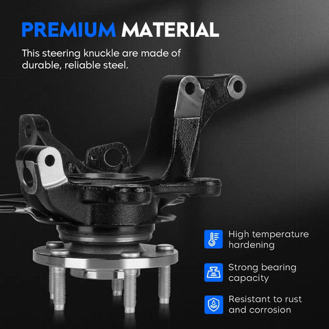 Beefy Front Left And Right Steering Knuckle And Wheel Bearing Hub Assembly Replacement Kit Fits Ford Escape 2005 2012 Mazda Tribute 2005 2011 Mercury Mariner 2005 2011 Driver And Passenger Side Pair Replaces 698404 698405 displayed with highlighted steel features.