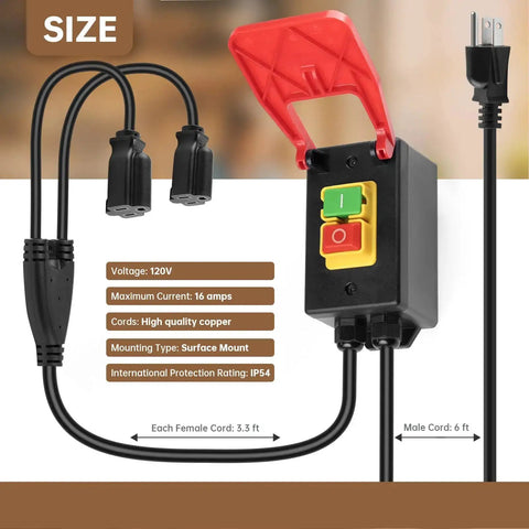 110V Single Phase Safety Switch With Dual Outlets And Synchronized Start Stop, Large Emergency Paddle