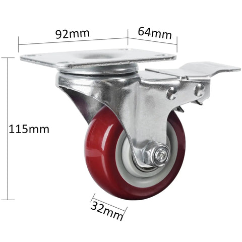 Heavy Duty 3 Inch Caster Wheels Set Of 4 With Brakes Locking Swivel Casters Premium Polyurethane Wheels Handle Up To 2200 Lb Total Load Capacity