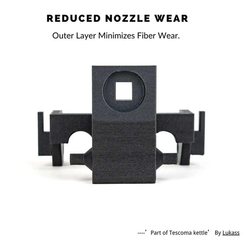 Fibreheart PPA CF Core Black 25 Percent Carbon Fiber Core Concentrated 3D Printer Filament component, showcasing reduced nozzle wear.