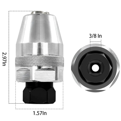 Broken Stud Remover Tool Three Eighths Inch Bolt And Stud Extractor for Damaged Painted Rusted Rounded Studs, front and top view