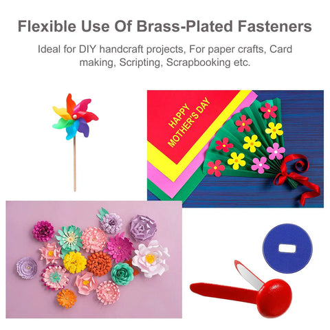 Colorful scrapbooking projects using All In One Dope Craft Fasteners Set From Mudder With 100 Brass Paper Fasteners and Washers.