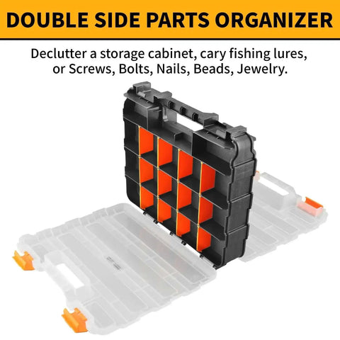 Dual Side 34 Compartments Mini Tool Box Organizer With Customizable Layout And Removable Partitions open with visible sections