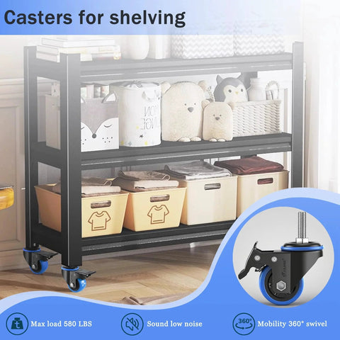 2 Inch Caster Wheels Set Of Four With Five Sixteenth Inch Threaded Stem Heavy Duty Locking Casters For Wire Shelving Carts On Shelf