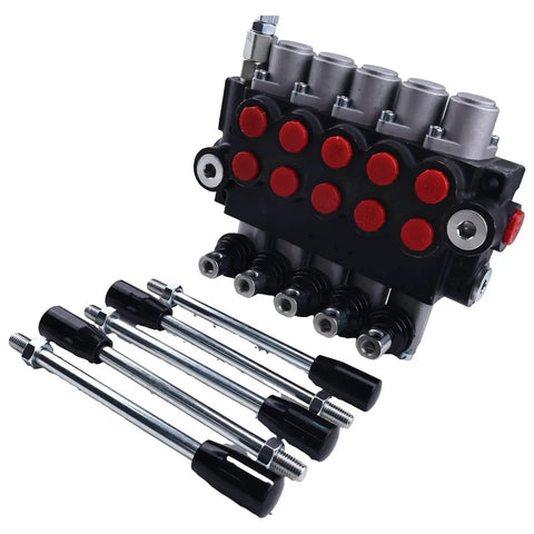 Five Spool Open Center Hydraulic Directional Valve 13 GPM 3600 PSI Double Acting With Spring Center Neutral and bolts