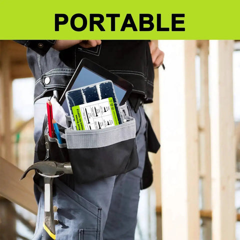 Person carrying a toolkit with Size Four Flat Head Wood Screws Assortment Kit, 420 Pieces, Black Phillips Short Screws.