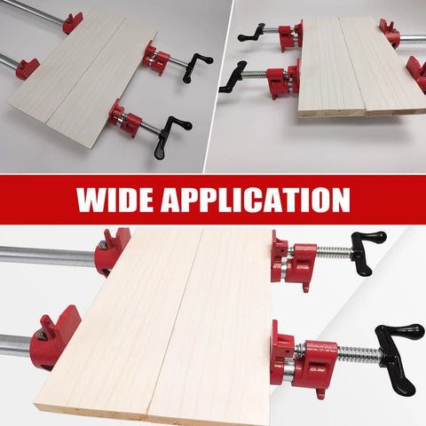 FLKQC 3/4in wood gluing pipe clamps set, red cast-iron with foot design, 6 pieces clamping wood boards