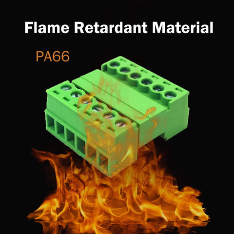 8 Pin 3.81mm Pitch Screw Terminal Block Connector with PA6 flame retardant housing and visible flames, quick connector for 28 16 AWG wire.