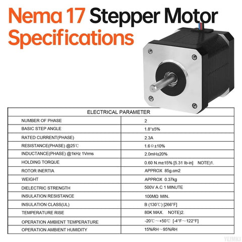 High Torque Nema 17 Stepper Motor 2 Phase 1.8 Deg Bipolar 0.6Nm Holding Torque specifications and image