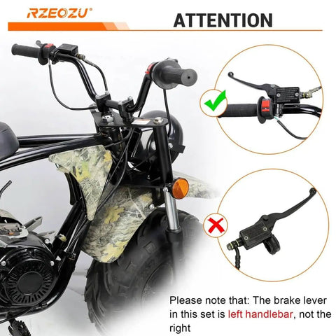 Mini Bike Rear Hydraulic Disc Brake Kit With Seven Eighths Inch Left Master Cylinder And Sixty Seven Inch Hose Fits Coleman RT200 RB200 B200R B200V B200C B200 Mega Moto B212 200cc Minibikes Upgrade Your Braking Performance, left handlebar view
