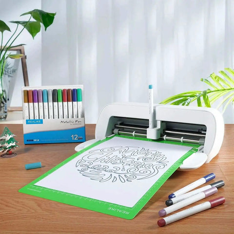 Cricut Joy Xtra with 8.5x12 Inch Cutting Mats Set For Cricut Joy Xtra, 3-Pack With LightGrip StandardGrip StrongGrip and metallic pens.