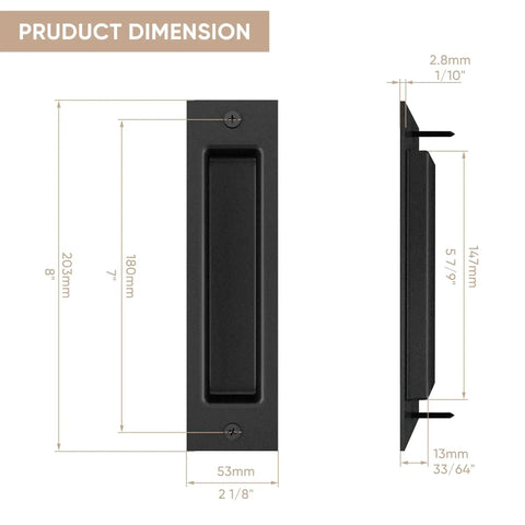 8-Inch Recessed Door Pull Pocket Handle Matte Black For Sliding Barn Doors Closets And Bifold Doors Durable Carbon Steel Finish Not A Flush Handle Requires Grooved Door Installation product dimensions