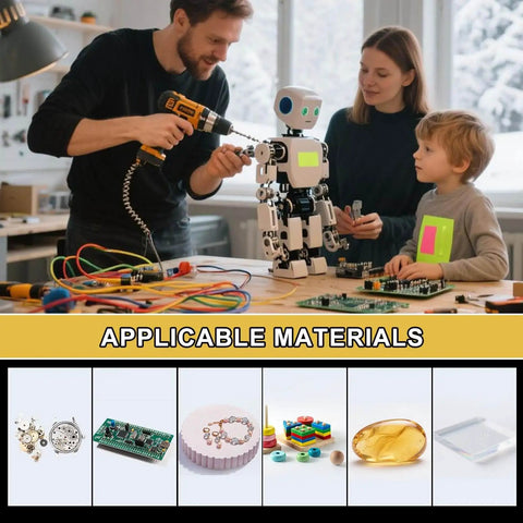 Family using drill on robot with 10 Pack 2mm Micro Drill Bits With One Eighth Inch Shank Carbide Tungsten Steel 135 Degree Point