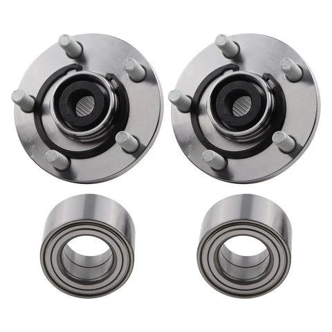 Front Wheel Hub Bearing Assembly For 2001 To 2005 Toyota RAV4 Direct Fit Replacement For Your Daily Ride 2.0L 4Cyl And 2.4L 4Cyl Models Includes 4350206020 And 4350233030 New In Factory Packaging Not Refurbished, showing two hub bearings and two bearing units on a white background.