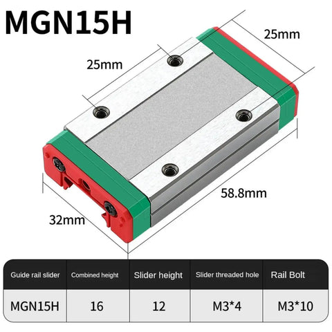 MGN15H guide rail slider with dimensions for High Precision Linear Rail For 3D Printers And CNC Machines MGN7 MGN9 MGN12 MGN15
