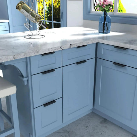 Kitchen cabinets with 10 Pack Finger Edge Pulls For Black Cabinet Handles And Drawer Pulls With 5 Inch Hole Centers installed.