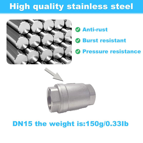 1/2 inch DN15 stainless steel vertical check valve with NPT female threads for backflow prevention