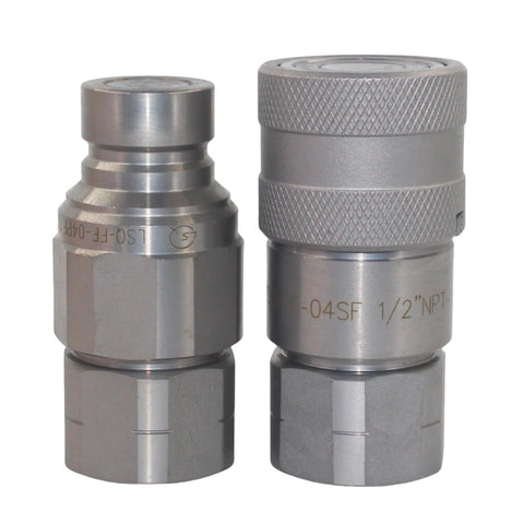 Flat-face 1/2'' NPT hydraulic quick-connect coupling set with dust caps, two pieces for skid steer loaders ISO12.5