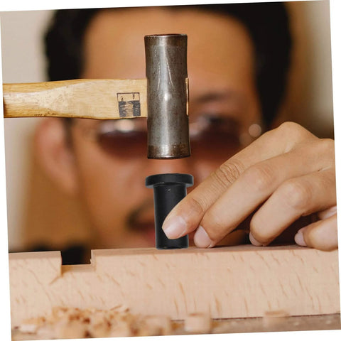 Installation of 4 Sets Barn Door Closet Hardware Sliding Door Track Spacers Kit Carbon Steel Connectors by worker using hammer