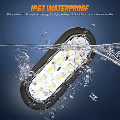 Six Inch Oval Trailer Tail Light Kit With Red And White 10 LED Per Light 6 Pack Flush Mount IP67 Waterproof in water