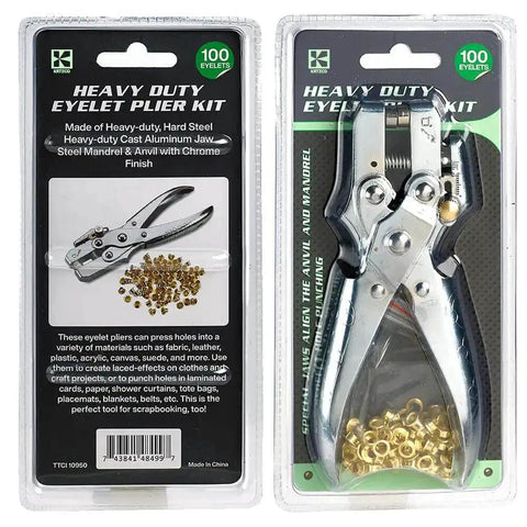 All In One Grab And Go Eyelet Grommet Pliers Kit With 1 Hole Punch and 100 gold grommets for leather canvas and crafts packaging