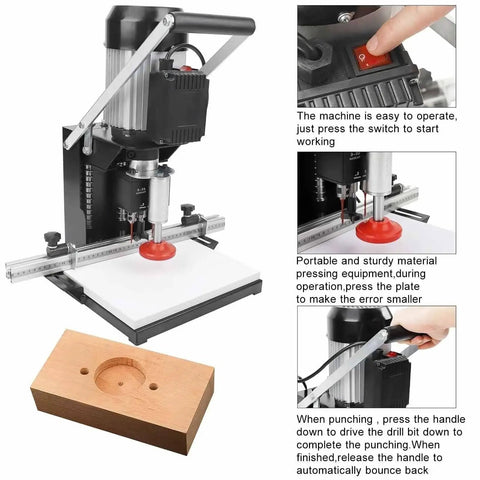 Professional Hinge Drilling Machine For Wood Cabinets And Doors With 0-40 Mm Adjustable Drilling Depth, 9.5 Mm Bit, 110V Electric Woodworking Boring Puncher with one button switch.