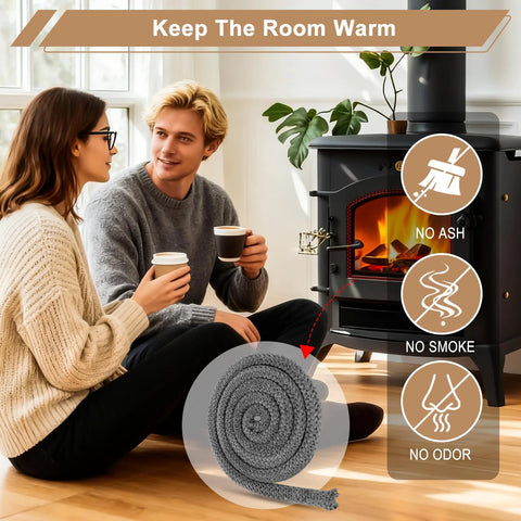 Komokeru wood stove door gasket rope, 1 in x 86 in, gray fiberglass heat resistant
