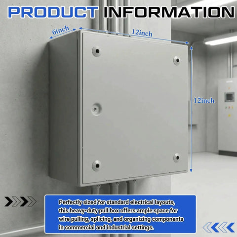 12x12x6 Inch Beefy Steel Electrical Enclosure Pull Box With Screw Cover, Wall Mount, Outdoor Watertight Junction Box Painted Gray
