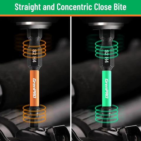 Impact Screwdriver Bits Set 35Pcs 2 Inch Magnetic S2 Steel CNC Machined with One Quarter Inch Hex Shank, close-up view
