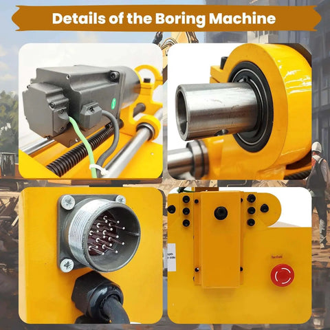 Close-up details of Portable 110V Line Boring Machine With 4.92 Ft Drilling Bar And Control Handle For Excavators And Loaders Bore Diameter From 2.16 To 10.23 Inches Precise Hole Drilling And Alignment Heavy Duty Boring Equipment, showing components and connectors.