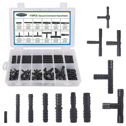 Heavy Duty Nylon Vacuum Connector Kit For Automotive Hoses 240C 460F Heat Resistant 115 Piece Assortment including connectors