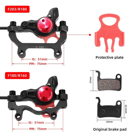 Z00M HB875E eBike hydraulic brake set with 180mm rotors; front and rear, pre-bled with mineral oil, includes protective plate and pads