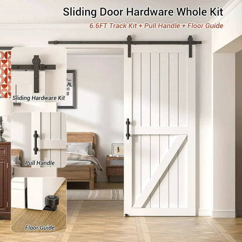 Heavy Duty Sliding Barn Door Hardware Kit With Floor Guide And Pull Handle Set And 5ft Track Kit For 36 To 40 Inch Wide Single Door