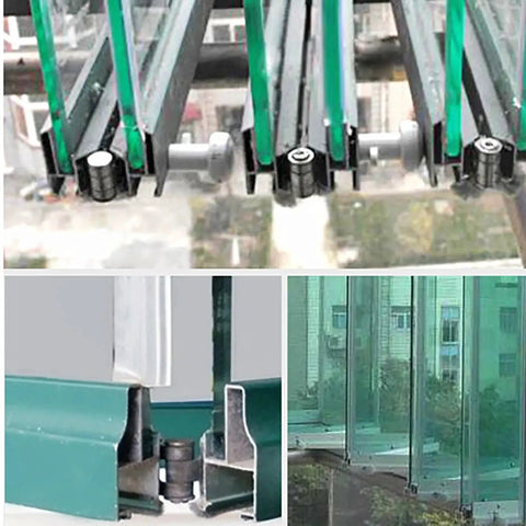 Close-up of Modern 304 Stainless Steel Flush Hinge Set 86mm 3.38 Inch Heavy Duty Hidden Butt Hinges installed on glass panels.