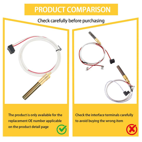 Two LP thermopile sensor assemblies for water heater pilot burner with brass probe and white cable.