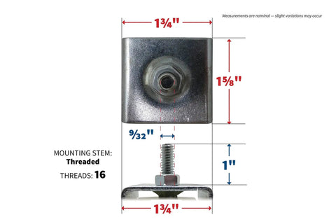 Front view of 7/8-Inch Threaded Stem Appliance Caster Set With Dual Wheels White 4-Pack Low Profile 1-1/2-Inch Wide Twin Wheels.