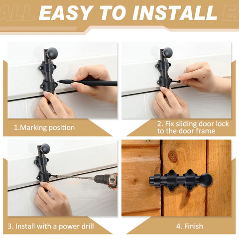 Installation steps for 2 Pack 6 Inch Heavy Duty Solid Brass Dutch Door Bolt Slide Latch with bronze finish